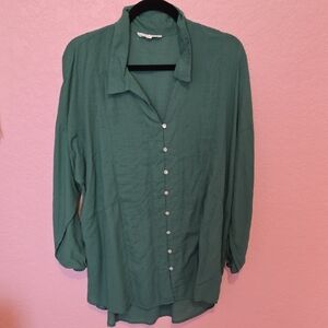 Jane and Delancey Green 3/4 Sleeve Button Down Shirt